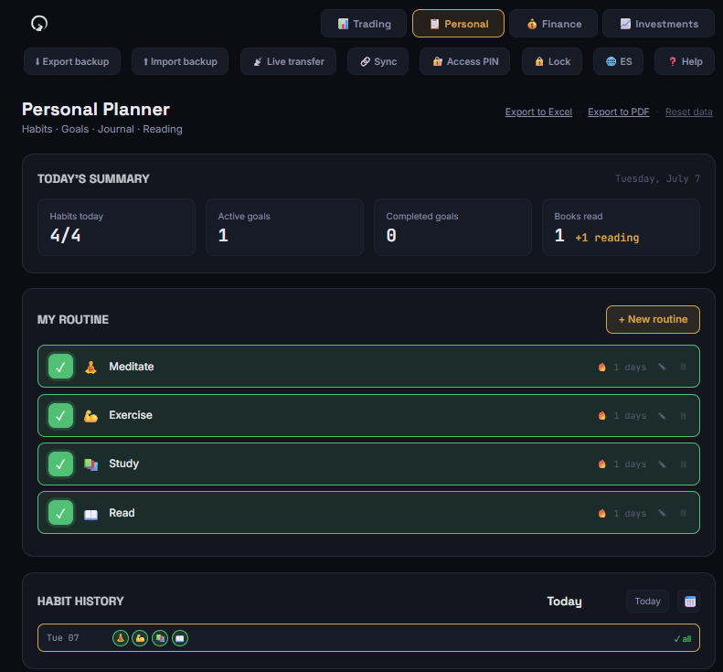 Screenshot of the Personal module in the Bitácora app