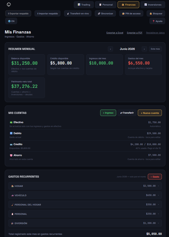 Captura del módulo de Finanzas en la app Bitácora